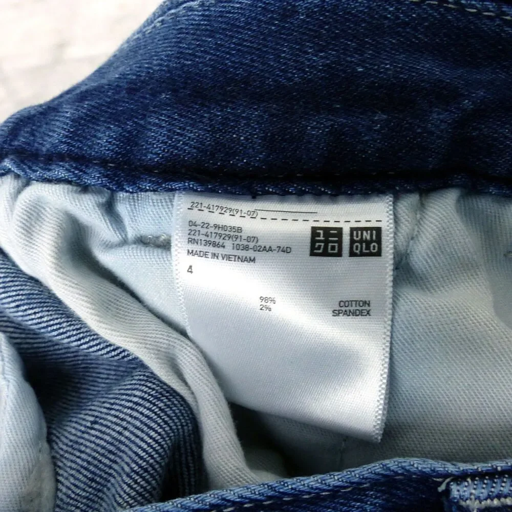 Uniqlo Denim Trousers Jeans Womens 4 Blue High Waist Wide Straight Leg 417929